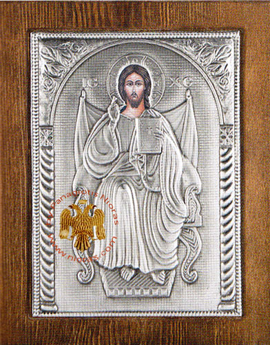 Christ on the Throne Silver Plated Icon